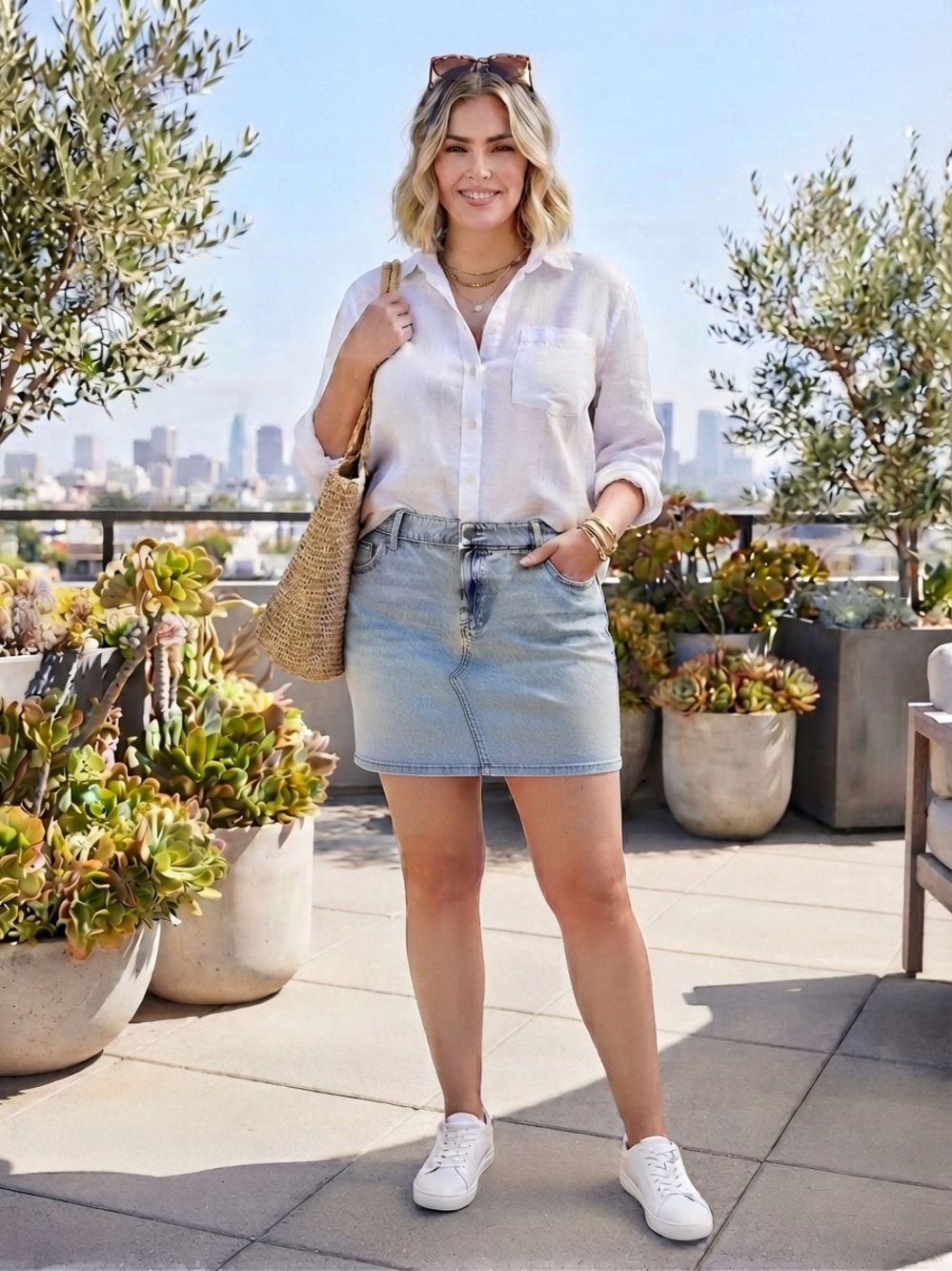 Hollister Light Blue Denim Mini Skirt with built in shorts